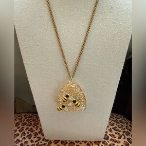 Vintage Necklace with Acrylic Beehive Pendant Decorated w/Small Enameled Bees.